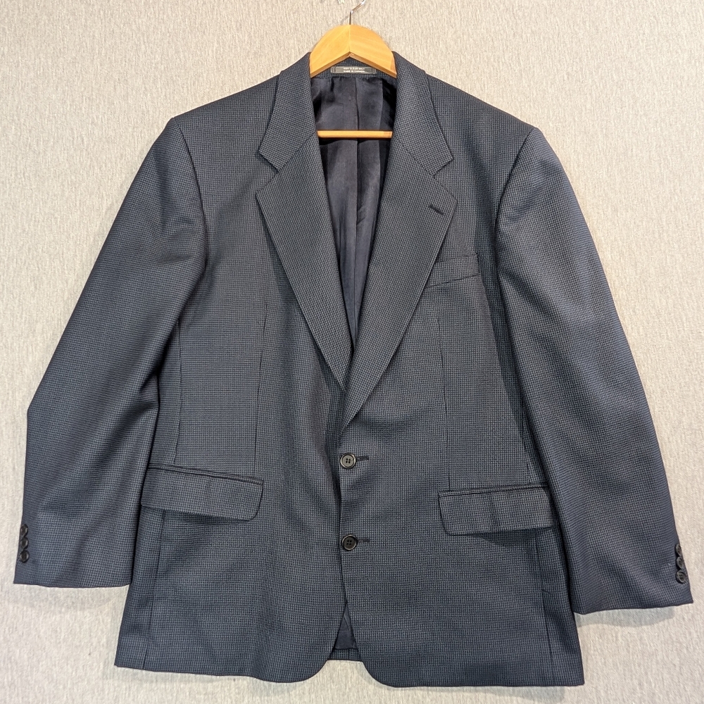 Franco Tassi Wool Blazer Men's 42R Blue Houndstooth Sport Coat Suit Jacket